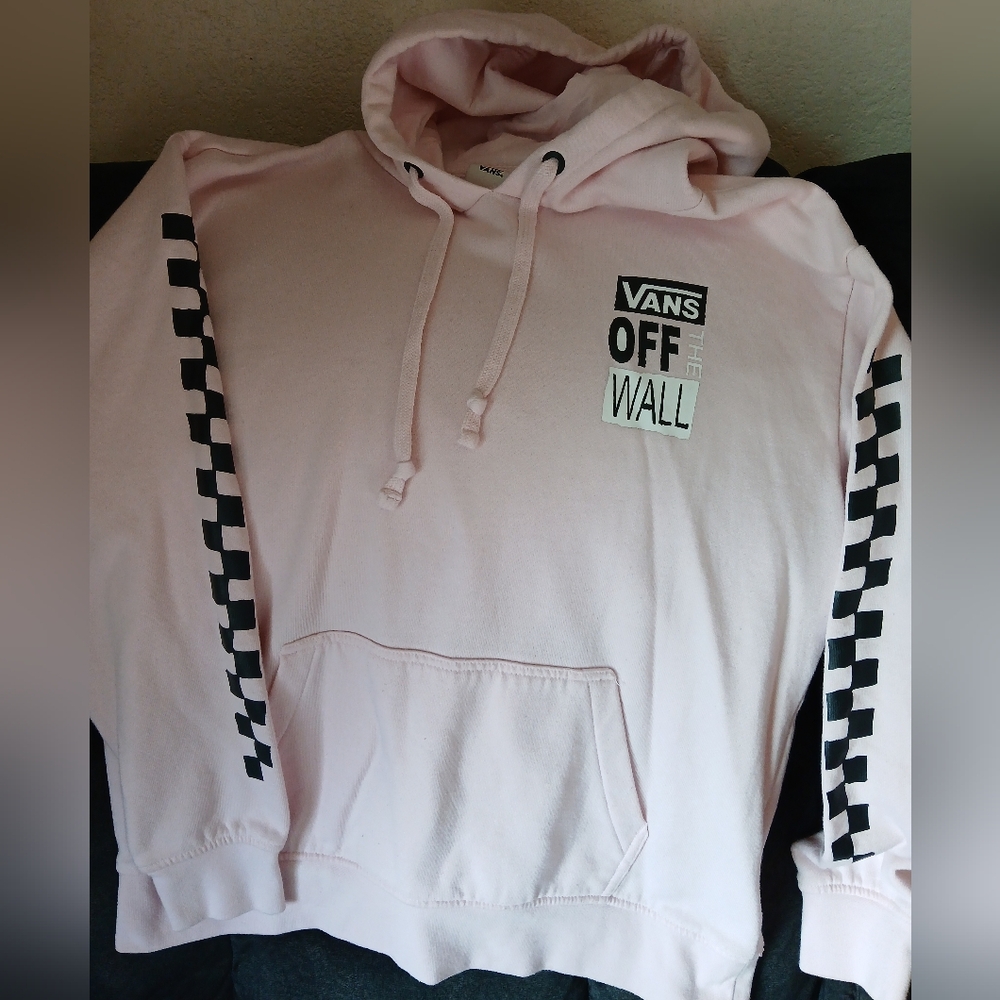 Vans Light Pink Hoodie with Checkered Sleeves